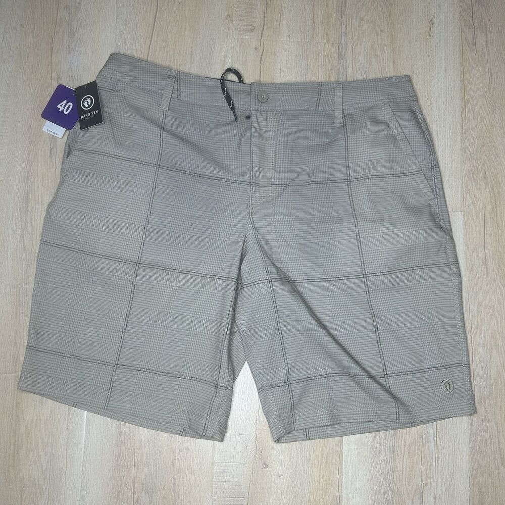 HANG TEN Board Shorts Men’s Size 40 Tan Striped Draw String  New with Tags